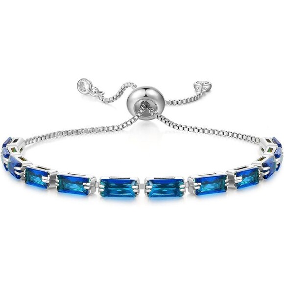 Tennis Bracelet 14K White Gold Plated Blue Cubic Zirconia Bracelet CZ Gift - Picture 6 of 6